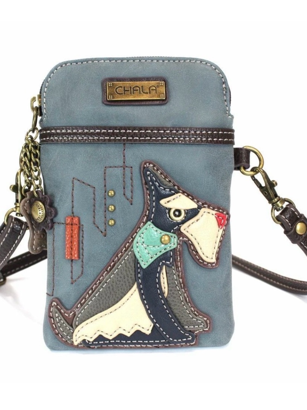 CHALA BLUE SCHNAUZER DOG PRINT CELL PHONE CROSSBODY PURSE ADJUSTABLE STRAP